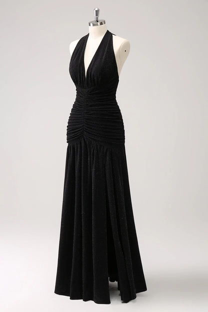 OKBBN elegant mermaid backless pleated long slit Bridesmaid Dresses