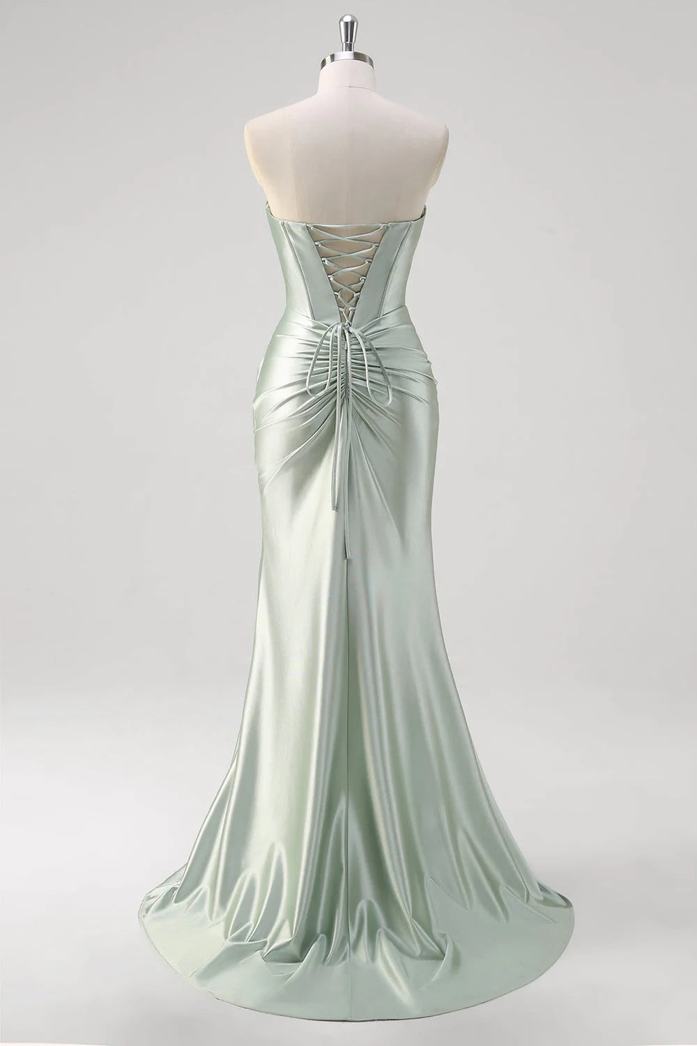 OKBBN elegant mermaid off shoulder pleated satin corset long slit Bridesmaid Dresses