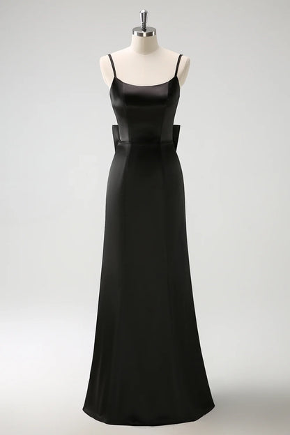 OKBBN elegant mermaid slim shoulder strap long ruffled satin bow Bridesmaid Dresses