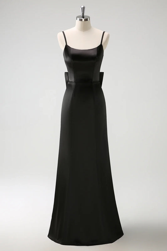 OKBBN elegant mermaid slim shoulder strap long ruffled satin bow Bridesmaid Dresses