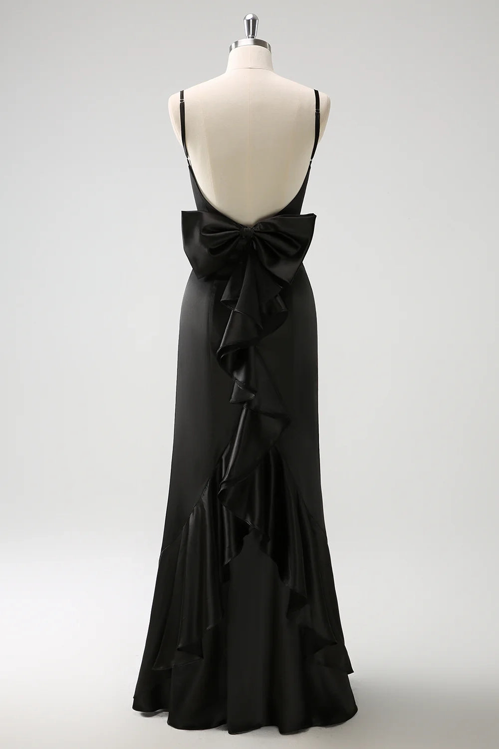 OKBBN elegant mermaid slim shoulder strap long ruffled satin bow Bridesmaid Dresses