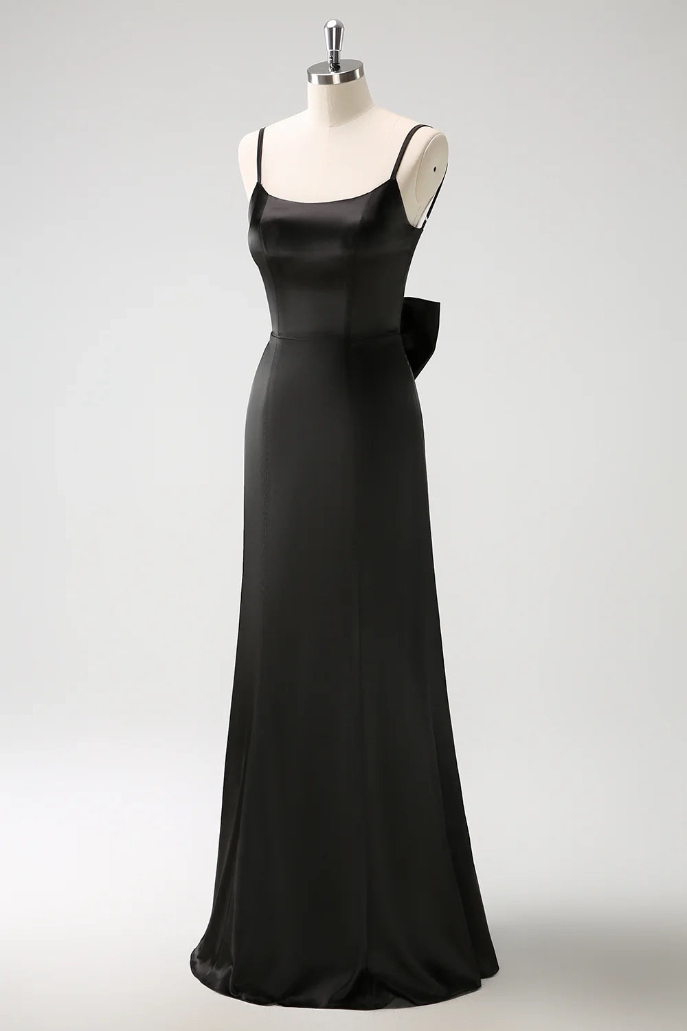 OKBBN elegant mermaid slim shoulder strap long ruffled satin bow Bridesmaid Dresses