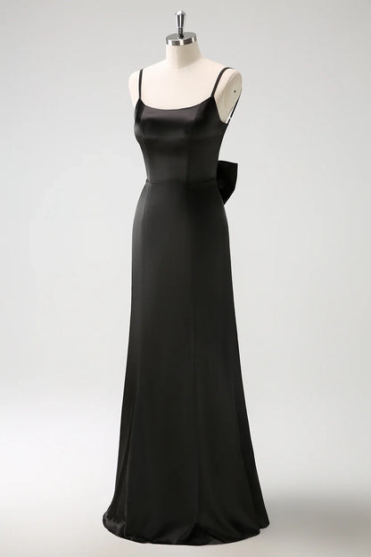OKBBN elegant mermaid slim shoulder strap long ruffled satin bow Bridesmaid Dresses