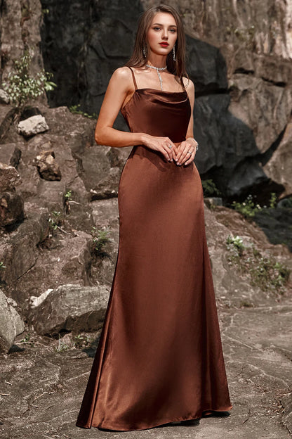 OKBBN elegant mermaid slim shoulder straps and floor satin sleeveless Bridesmaid Dresses