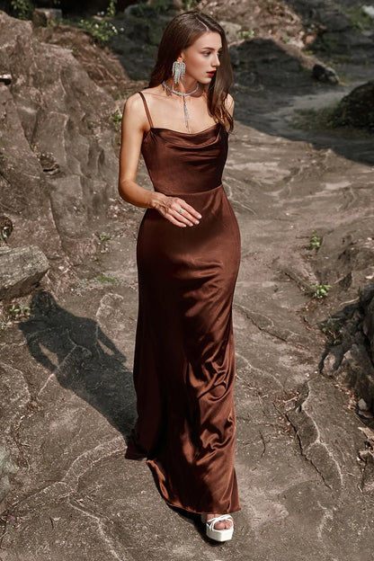 OKBBN elegant mermaid slim shoulder straps and floor satin sleeveless Bridesmaid Dresses