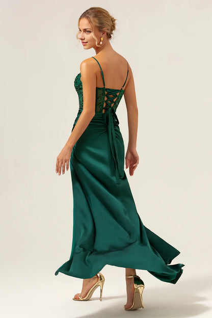 OKBBN elegant mermaid slim shoulder strap satin long slim fit slit Bridesmaid Dresses