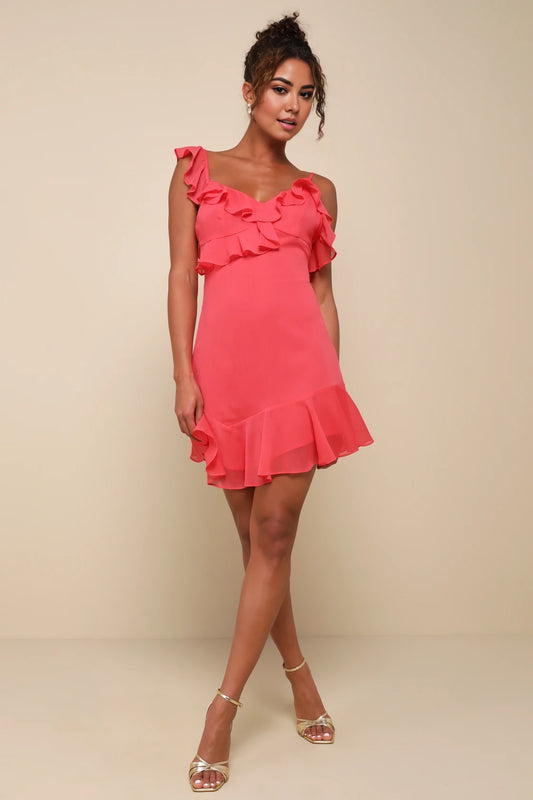 OKBBN's charming ruffled asymmetrical mini Homecoming Dresses