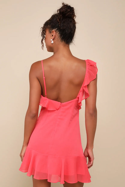 OKBBN's charming ruffled asymmetrical mini Homecoming Dresses