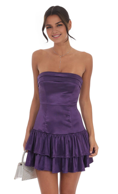 OKBBN elegant satin off shoulder ruffle edge layered Homecoming Dresses