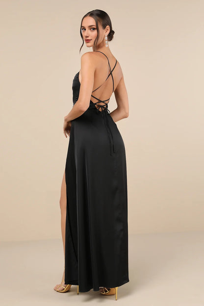 OKBBN elegant satin pleated lace up backless Homecoming Dresses