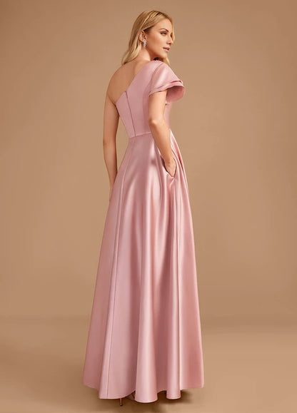OKBBN elegant satin pleated slit off shoulder Prom Dresses