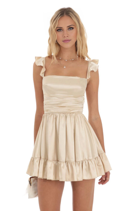 OKBBN elegant short pleated ruffle hem slim fit flared skirt Homecoming Dresses
