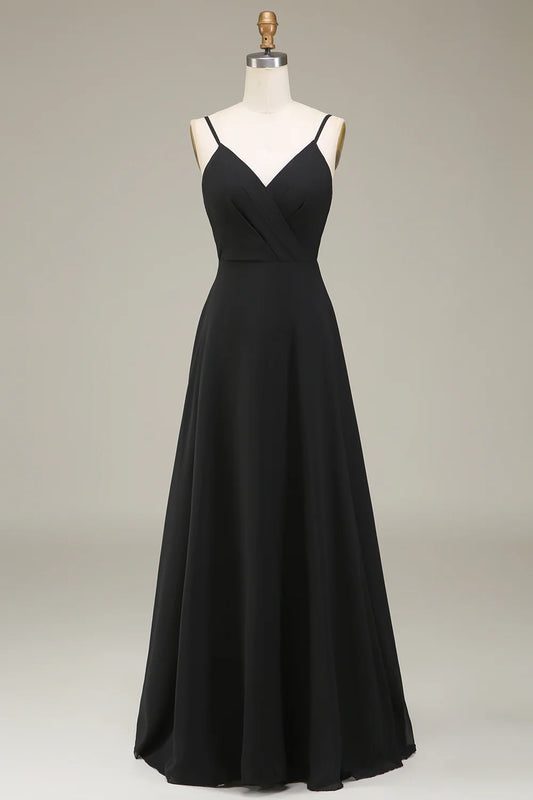 OKBBN elegant sleeveless A-line thin shoulder strap chiffon long Bridesmaid Dresses