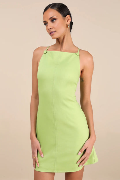 OKBBN elegant sleeveless pleated tight corset, crepe woven apron collar, Homecoming Dresses
