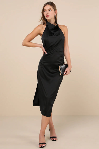 OKBBN elegant slim fit satin backless mid length Homecoming Dresses