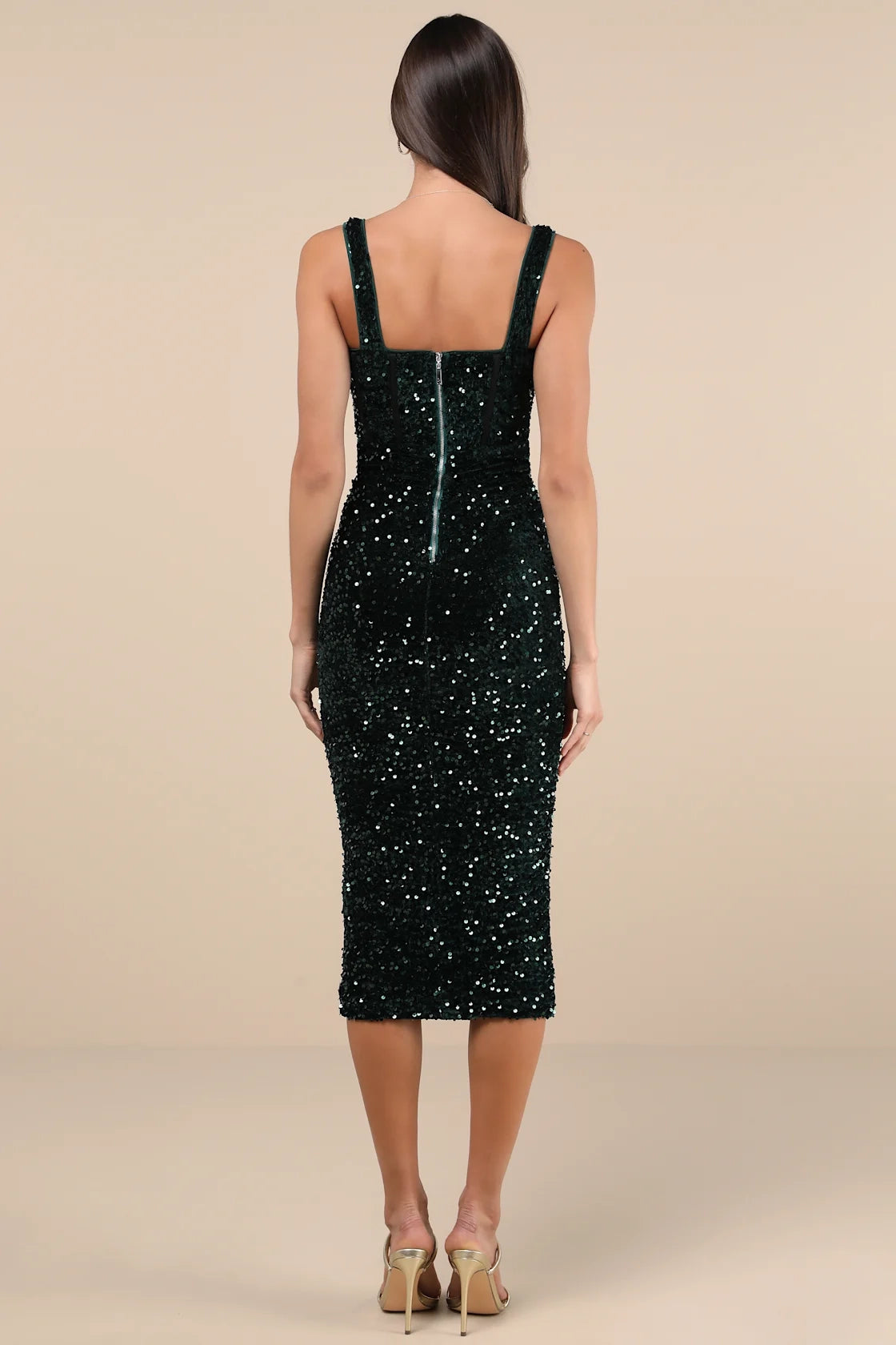 OKBBN elegant slim fit shiny velvet sequins medium length Homecoming Dresses