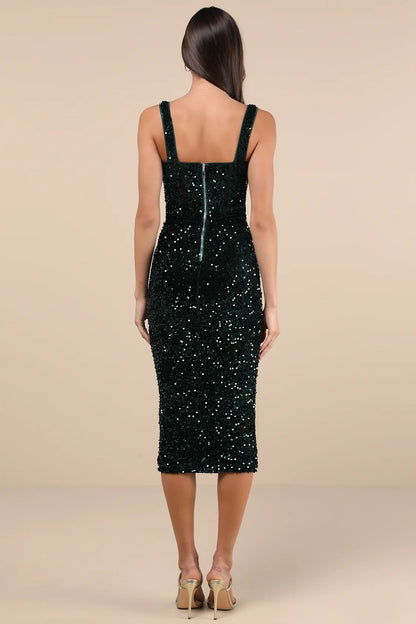 OKBBN elegant slim fit shiny velvet sequins medium length Homecoming Dresses