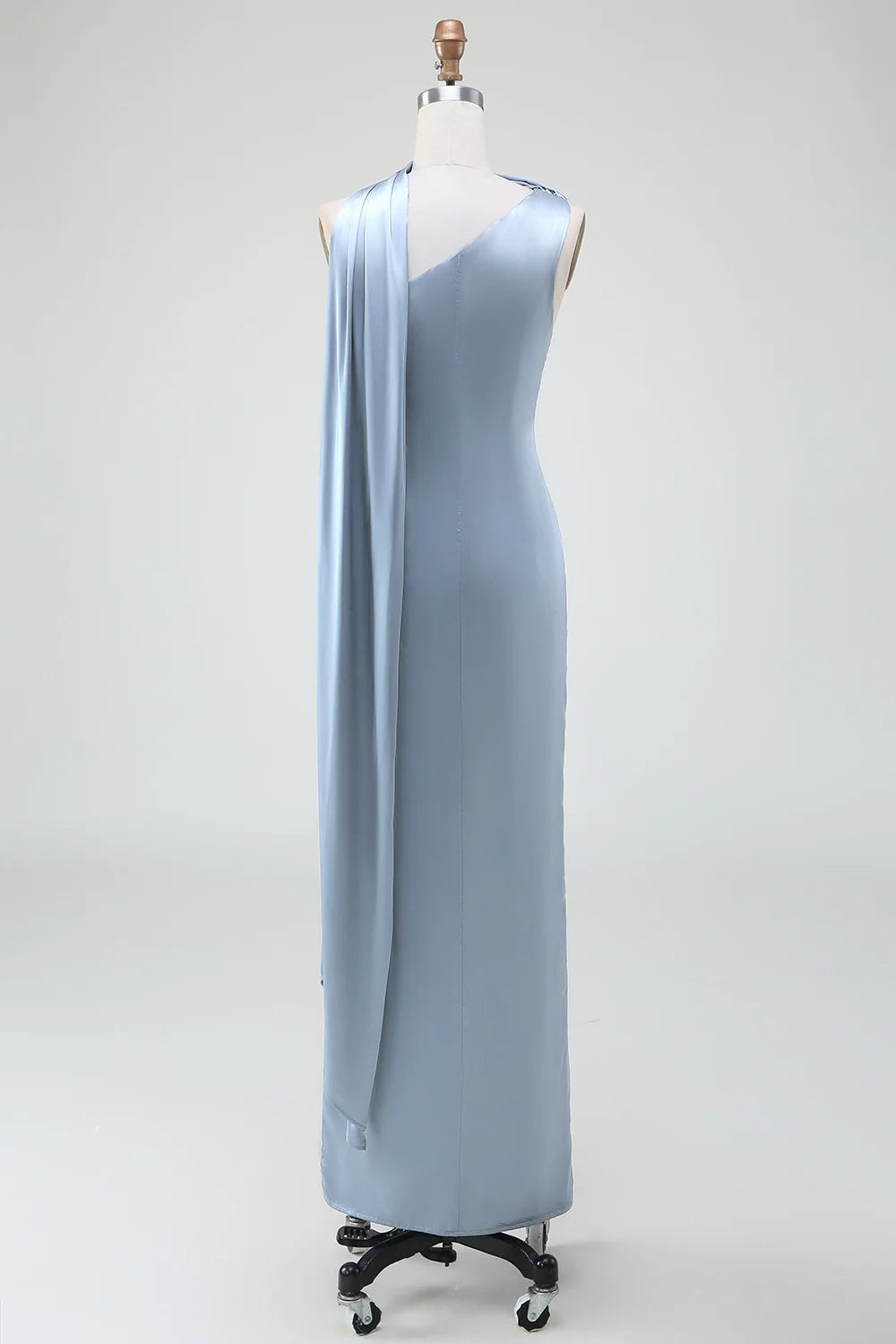 OKBBN elegant slim fit single shoulder long satin Bridesmaid Dresses