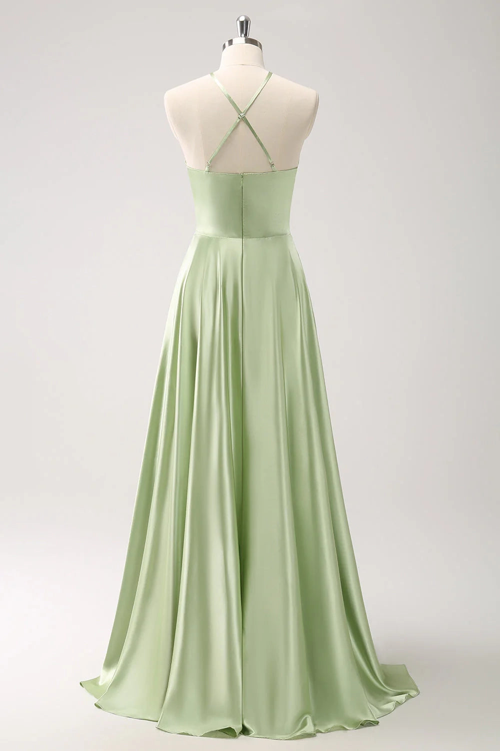 OKBBN elegant slim shoulder strap sleeveless A-line backless hollow satin floral Bridesmaid Dresses