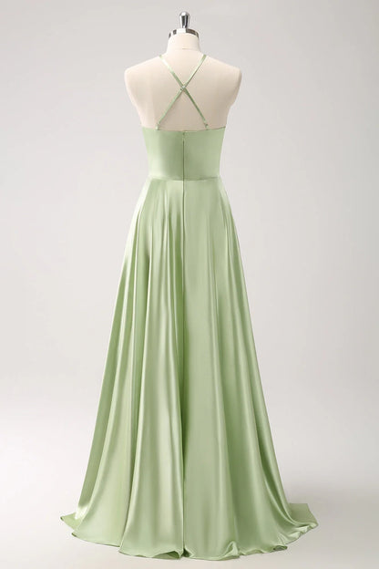 OKBBN elegant slim shoulder strap sleeveless A-line backless hollow satin floral Bridesmaid Dresses