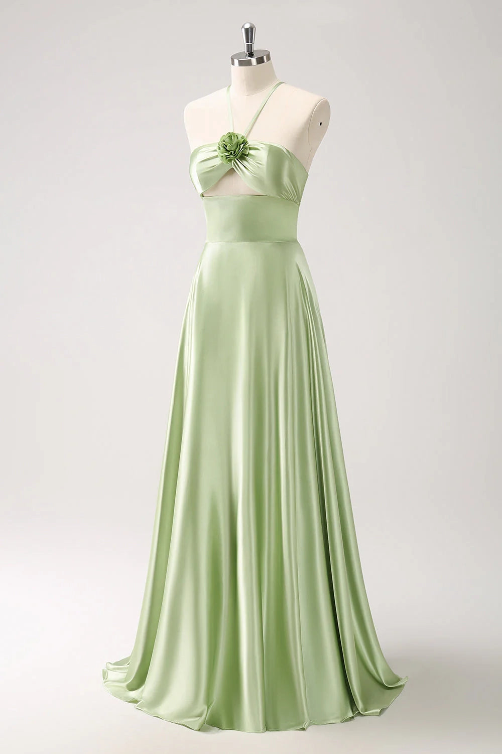OKBBN elegant slim shoulder strap sleeveless A-line backless hollow satin floral Bridesmaid Dresses