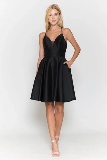 OKBBN elegant slim shoulder strap sleeveless V-neck short style minimalist Homecoming Dresses