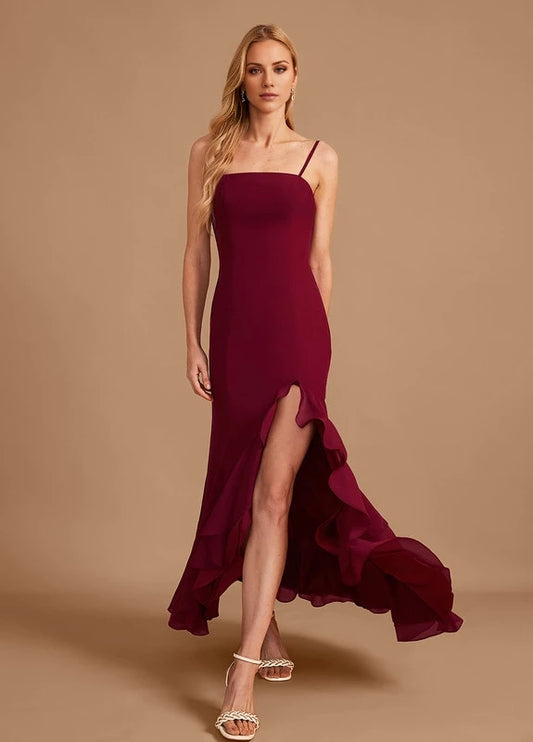 OKBBN elegant slim shoulder straps sleeveless slim fit slit Prom Dresses