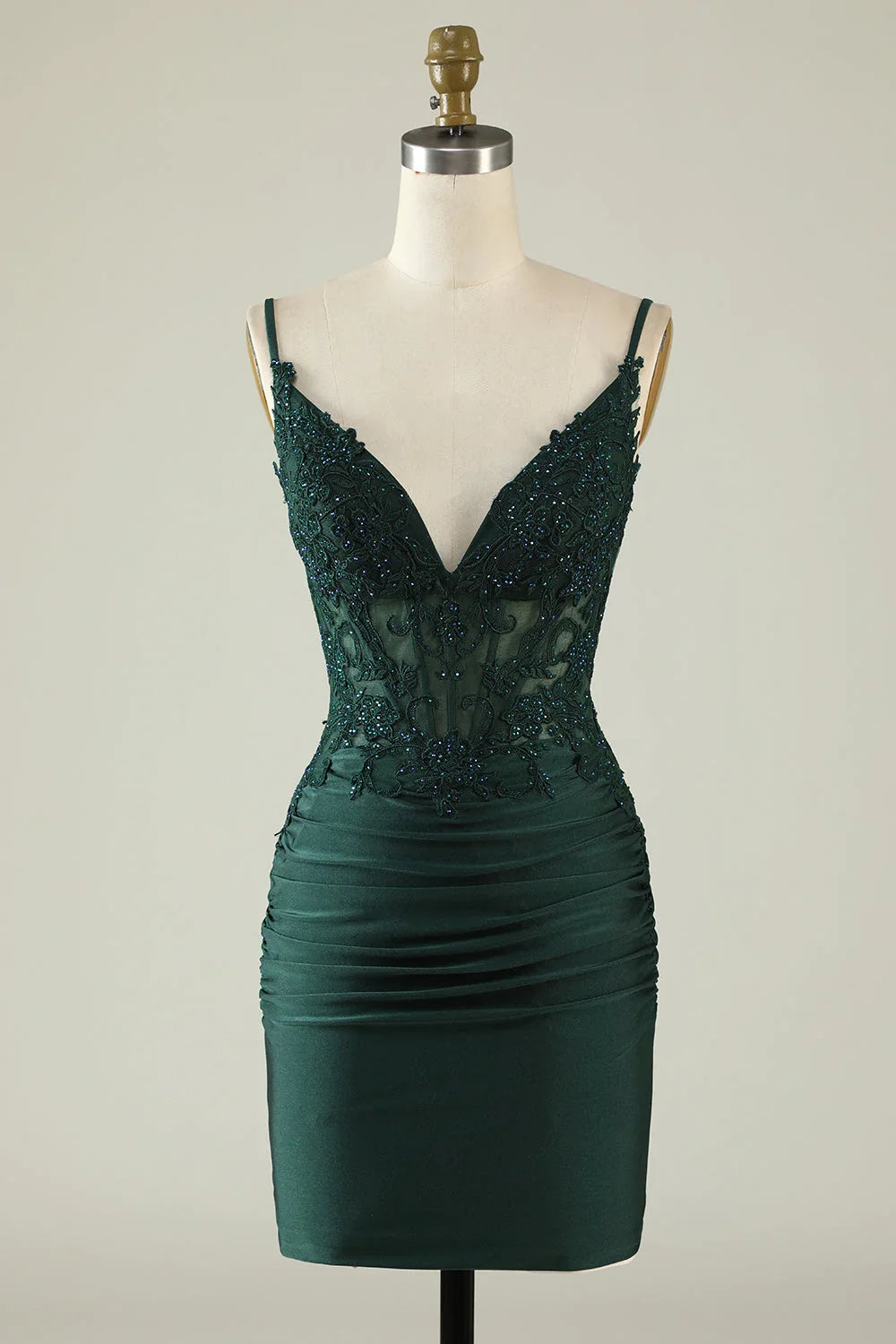 OKBBN elegant slim shoulder straps sleeveless tight V-neck pleated Homecoming Dresses