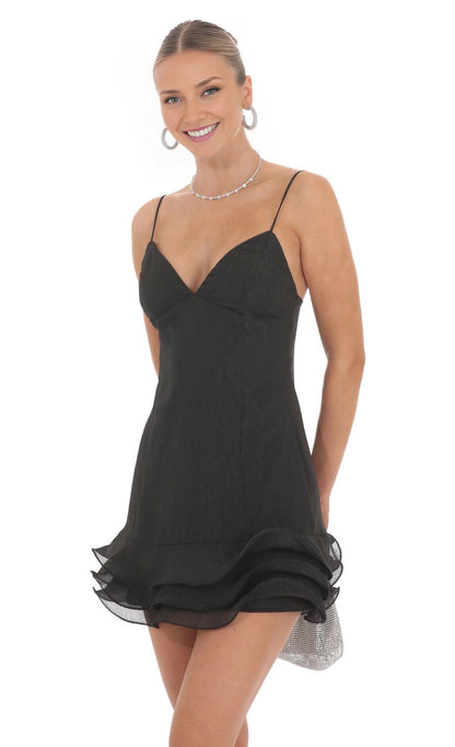 OKBBN elegant slim shoulder straps with sleeveless ruffle edges, shimmering backless waves, Homecoming Dresses