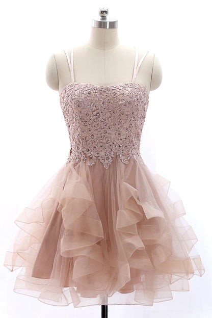 OKBBN elegant thin shoulder straps lace chiffon vintage Homecoming Dresses