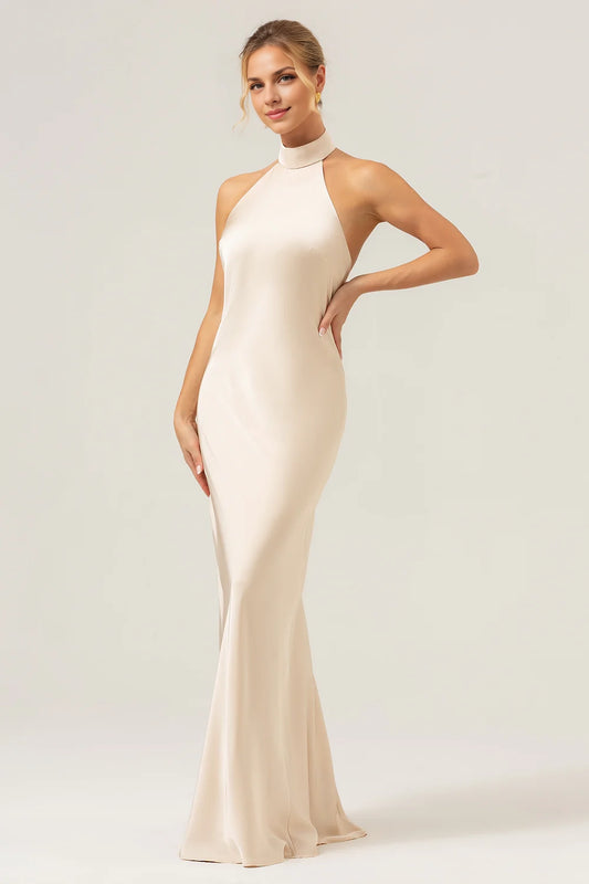 OKBBN elegant tight backless long satin slit Bridesmaid Dresses