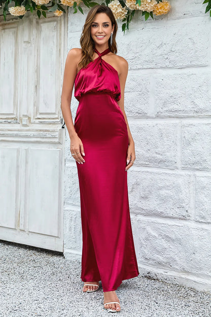 OKBBN elegant tight fitting A-line camisoles and floor satin Bridesmaid Dresses