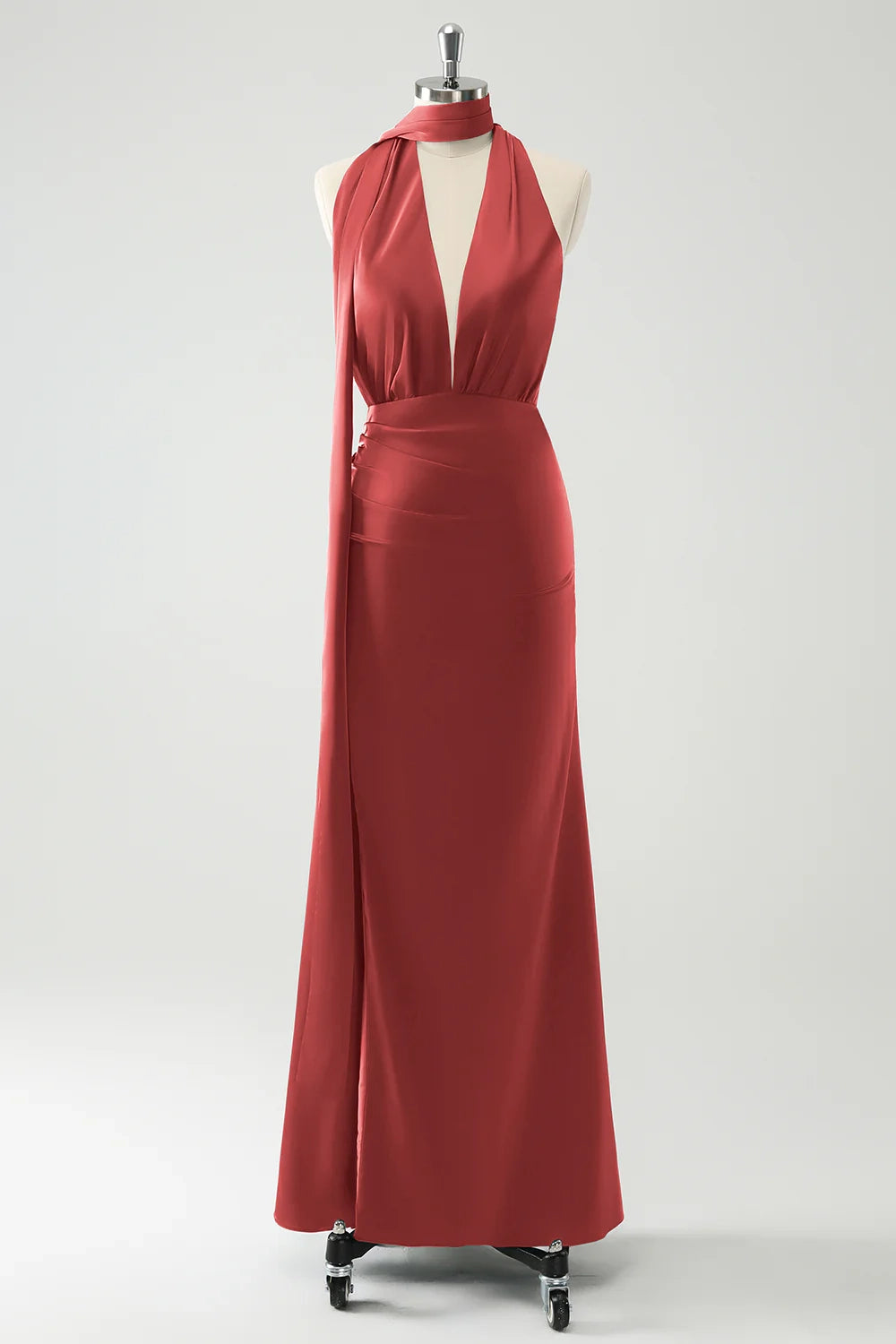 OKBBN elegant tight fitting deep V-neck pleated long backless Bridesmaid Dresses