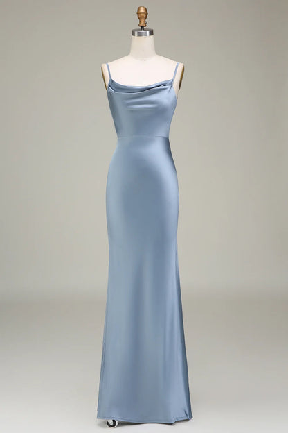 OKBBN elegant tight slim shoulder strap long satin slim fit Bridesmaid Dresses