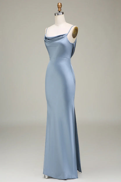 OKBBN elegant tight slim shoulder strap long satin slim fit Bridesmaid Dresses