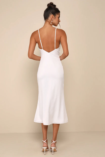 OKBBN elegant woven satin adjustable thin shoulder straps V-neck sleeveless tight corset Homecoming Dresses