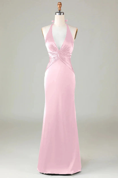 OKBBN enchanting mermaid camisole V-neck backless satin pleated long Bridesmaid Dresses