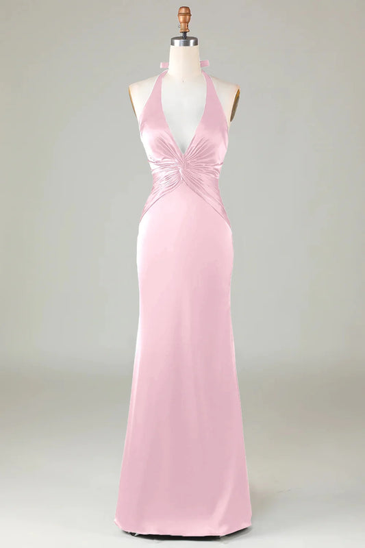 OKBBN enchanting mermaid camisole V-neck backless satin pleated long Bridesmaid Dresses