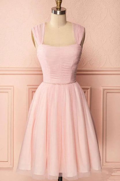 OKBBN exquisite A-line chiffon shoulder straps with pleated beads Homecoming Dresses