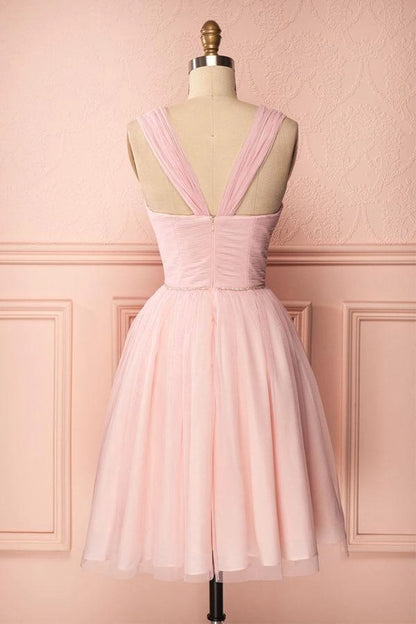 OKBBN exquisite A-line chiffon shoulder straps with pleated beads Homecoming Dresses