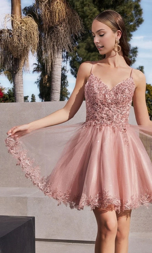 OKBBN exquisite embroidered rolled edge semi formal A-line heart-shaped neckline tight corset Homecoming Dresses