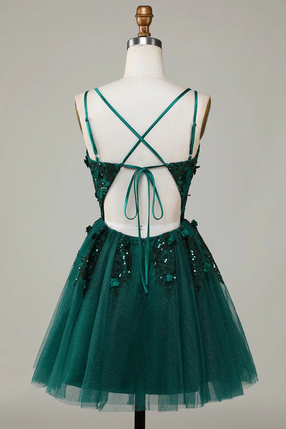 fashion A-line thin shoulder strap short bead Homecoming Dresses