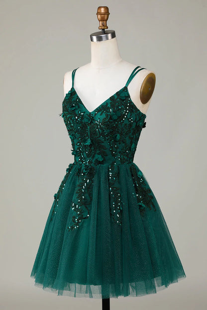 fashion A-line thin shoulder strap short bead Homecoming Dresses