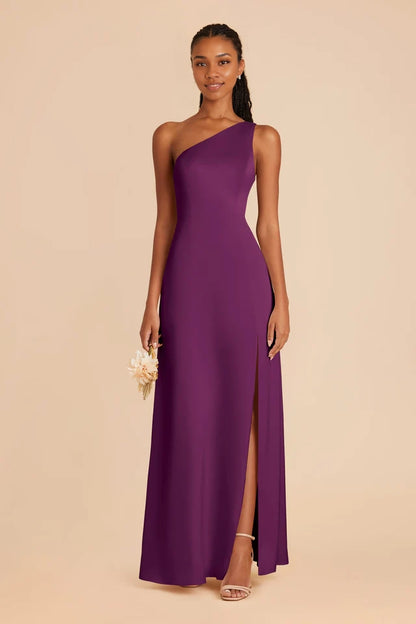 OKBBN fashionable and sexy single shoulder collar fully lined matte satin slit and floor trumpet shaped fish tail Prom Dresses