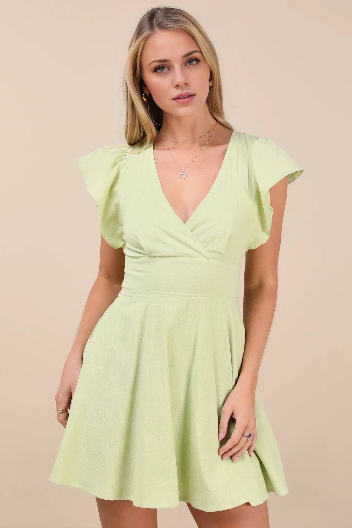 OKBBN flowing short ruffle sleeves, mini sloping collar, Homecoming Dresses