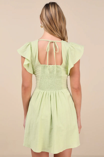 OKBBN flowing short ruffle sleeves, mini sloping collar, Homecoming Dresses