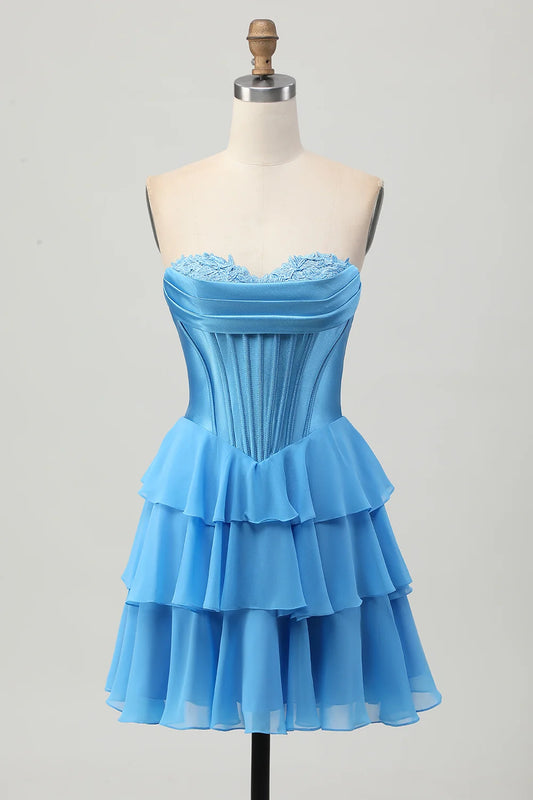 OKBBN layered off shoulder A-line tight corset Homecoming Dresses