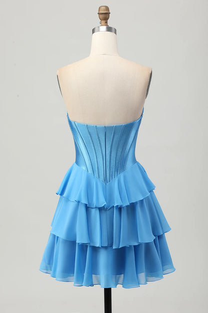 OKBBN layered off shoulder A-line tight corset Homecoming Dresses