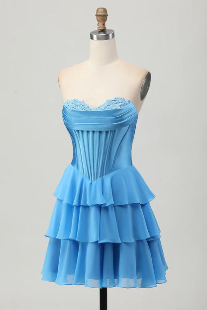 OKBBN layered off shoulder A-line tight corset Homecoming Dresses