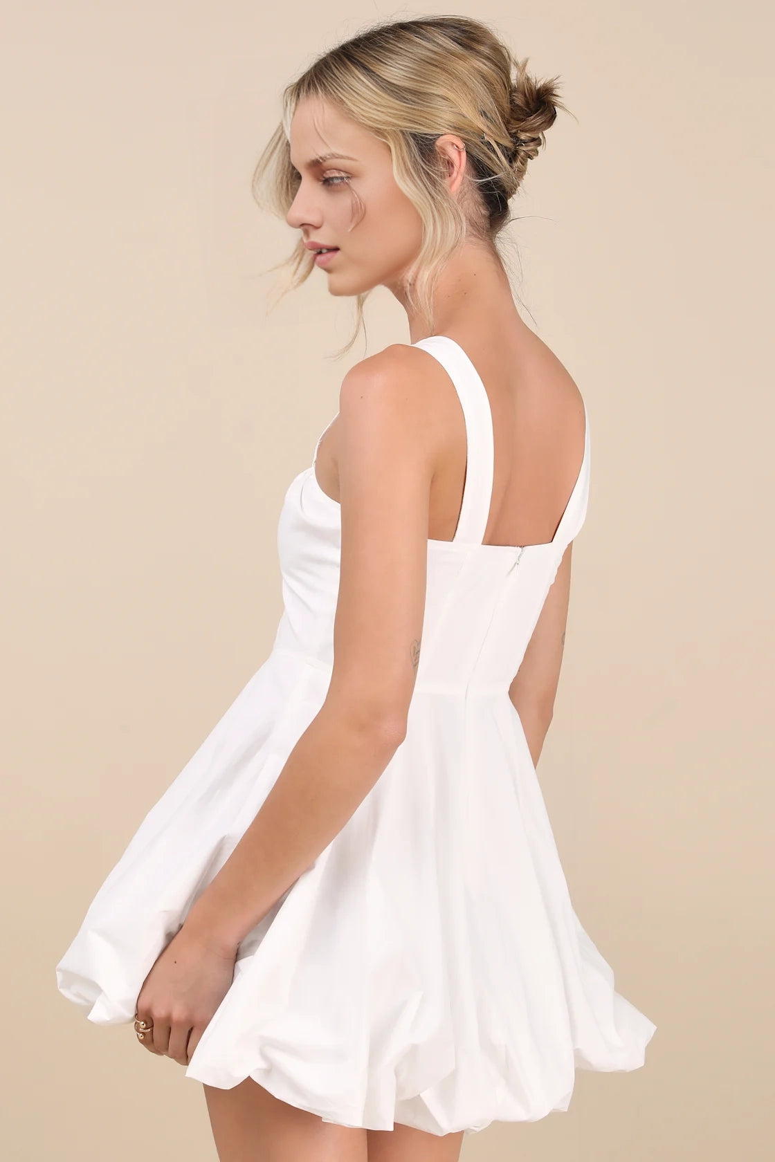 OKBBN lightweight poplin woven square neckline sleeveless seam tight corset Homecoming Dresses